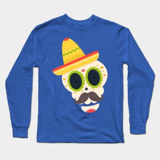 Halloween Skull with Sombrero and Mustache Long Sleeve T-Shirt